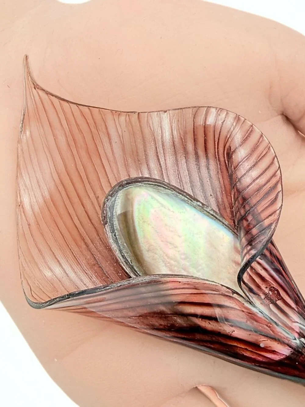 Fabrice Paris Signed French Sculptural Wine Red Striped Calla Lily Brooch